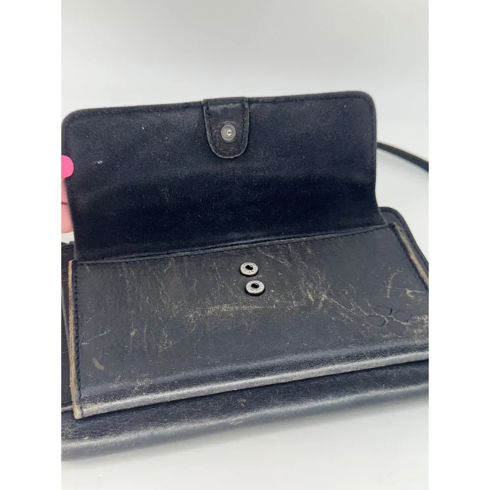 Patricia Nash Vintage Distressed Leather Crossbody Wallet Black Organizer